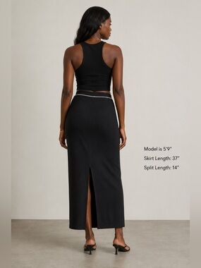 Cafe au lait black waffle maxi skirt casual tie waist M